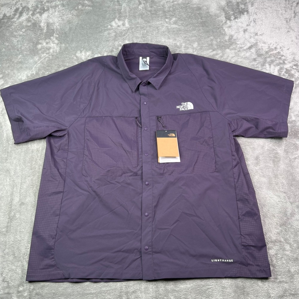 The North Face Trail Lightrange Shirt Mens XL Purple Solid Short Sleeve Snap Up